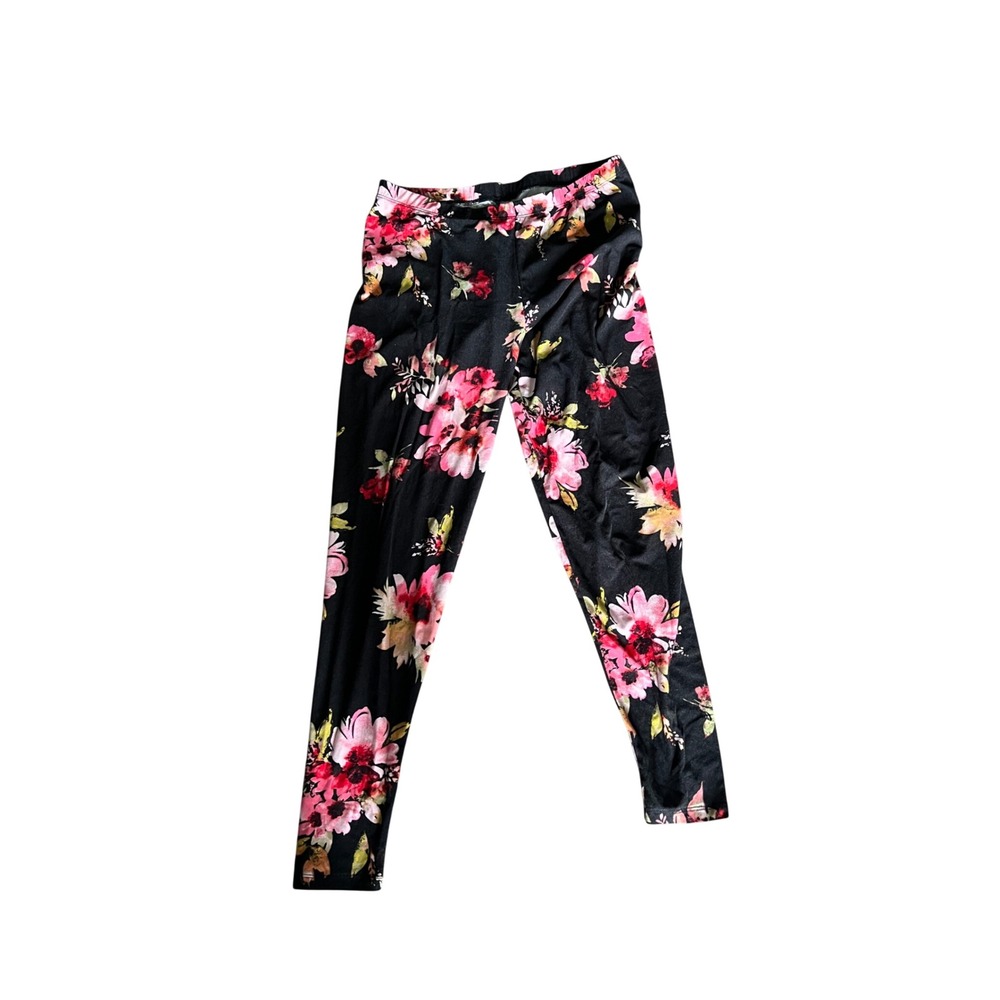 Eye Candy Essentials Black Pink Floral Print Leggings Womens Large High Waist